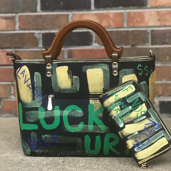 Custom Hand painted Handbag AND Matching Wallet - Picture 2 of 7